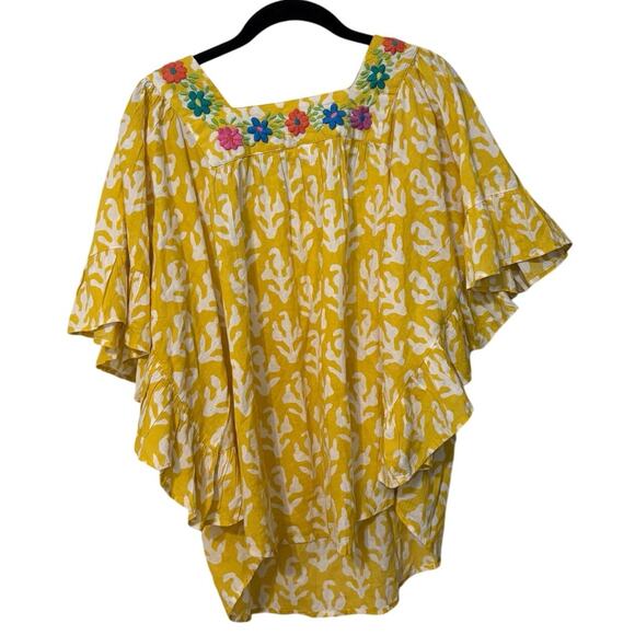 Sister Mary Yellow 100% Cotton Embroidered Ruffle Floral Blouse Size Medium - Picture 3 of 5
